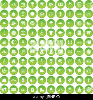 100 donna shopping set di icone cerchio verde isolato su sfondo bianco illustrazione vettoriale Illustrazione Vettoriale