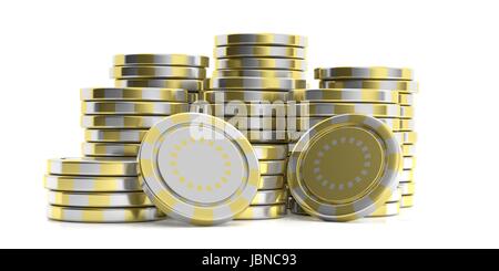 Poker chips pile isolati su sfondo bianco. 3d illustrazione Foto Stock