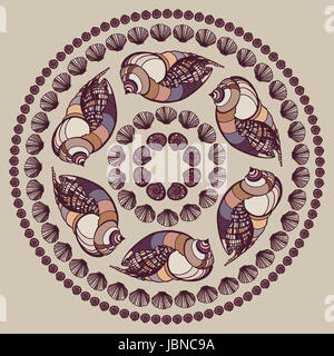 Mandala fatto di conchiglie. Vettore sfondo decorativo. Foto Stock