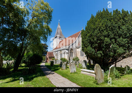 Chiesa della Santa Trinità, Bosham, un villaggio costiero situato nel porto di Chichester, costa sud del distretto di Chichester West Sussex, in Inghilterra meridionale, Regno Unito Foto Stock