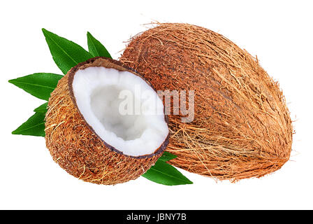 Noci di cocco isolati su sfondo bianco Foto Stock