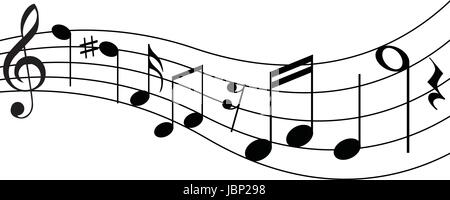 Le note musicali - note musicali e chiave di violino segno isolato su un personale Illustrazione Vettoriale
