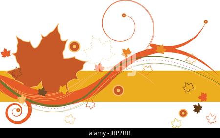 Autunno Breeze-Autumn foglie e disegno astratto su uno sfondo bianco. Illustrazione Vettoriale