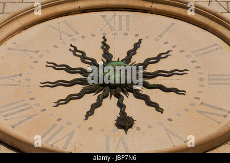 Meridiana sulla torre dell'orologio, Dubrovnik Foto Stock