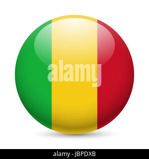 Bandiera del Mali come round icona lucida. Pulsante con indicatore del Mali Foto Stock