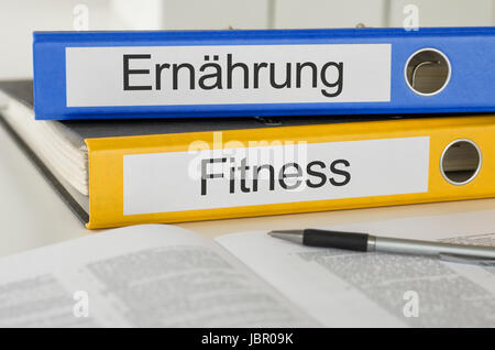 Aktenordner mit der Beschriftung Ernährung und Fitness Foto Stock