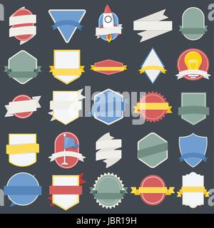 Set misto di lampadine astronave badge bandiera emblema, marchio icona Illustrazione Vettore Illustrazione Vettoriale