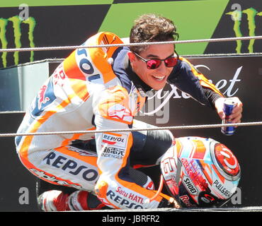 Marc Marquez (SPA) Repsol Honda Team, durante la Catalunya Gran Premio di motociclismo a Barcellona per il Catalunya pista di Montmelo, appena fuori Barcellona, Spagna, Domenica, 11 giugno 2017. Foto Stock