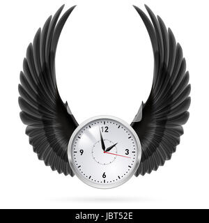 Orologio bianco con il nero ali. Swing. Fly. Foto Stock