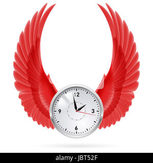 Orologio bianco e rosso ali verticali. Tempo. Foto Stock