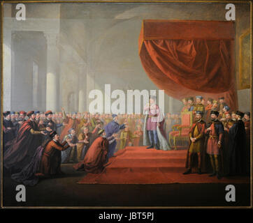 Wincenty Smokowski (1797-1876) Polish-Lithuanian pittore. Bathory Spethen inaugurando università di Vilnius nel 1579. Vilnius Picture Gallery. La Lituania. Foto Stock