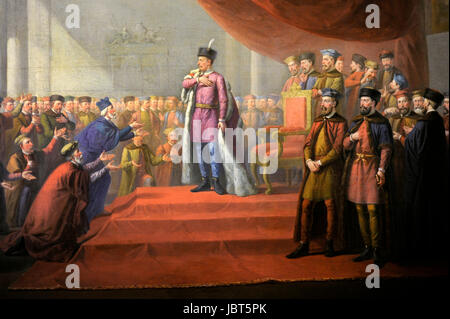 Wincenty Smokowski (1797-1876) Polish-Lithuanian pittore. Bathory Spethen inaugurando università di Vilnius nel 1579. Vilnius Picture Gallery. La Lituania. Foto Stock