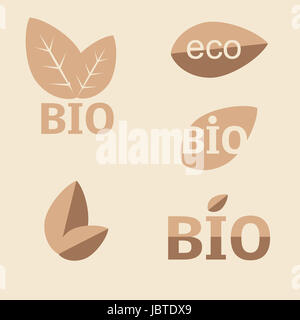 Ecologia, organico icon set. Eco-icone , leaf, naturale Foto Stock