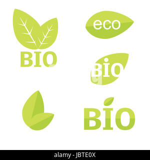 Ecologia, organico icon set. Eco-icone , leaf, naturale Foto Stock