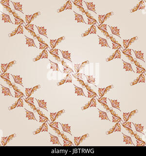 Diagonale perfetta foliate pattern di henna marrone su sfondo beige Foto Stock