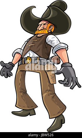 Cartoon cowboy pronti a tracciare la sua pistola. Isolato Foto Stock