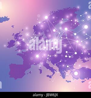 Punteggiato mappa dell'Europa. Grafica geometrica comunicazione in background. Grande complesso di dati con composti. Digital per la visualizzazione di dati. Caotica minimalista design, illustrazione vettoriale. Illustrazione Vettoriale