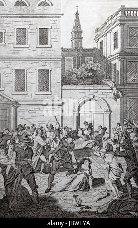 San Bartolomeo del massacro di giorno a Parigi, 1572; incisione da c 1780 edizione del nuovo libro di martiri da Rev Dr Henry Southwell lld Foto Stock