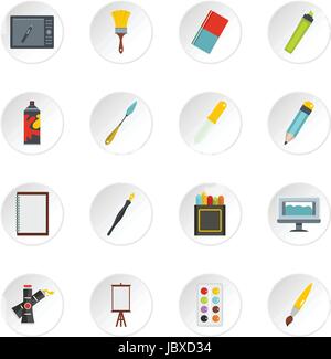 Progettazione e strumenti di disegno di set di icone in stile piatto Illustrazione Vettoriale