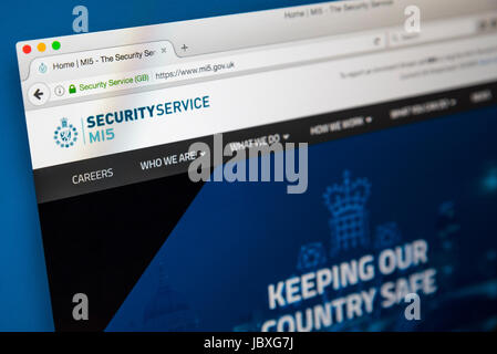 LONDON, Regno Unito - 8 GIUGNO 2017: la homepage del sito ufficiale di MI5 Security Service, il 8 giugno 2017. L'MI5 è la UKs contatore interno- Foto Stock