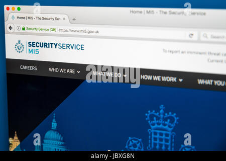 LONDON, Regno Unito - 8 GIUGNO 2017: la homepage del sito ufficiale di MI5 Security Service, il 8 giugno 2017. L'MI5 è la UKs contatore interno- Foto Stock