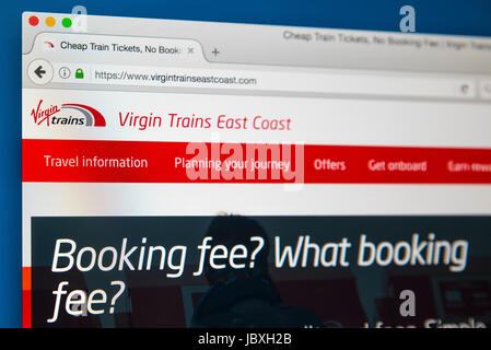 LONDON, Regno Unito - 8 GIUGNO 2017: la homepage del sito ufficiale di Virgin Trains East Coast, il 8 giugno 2017. Foto Stock