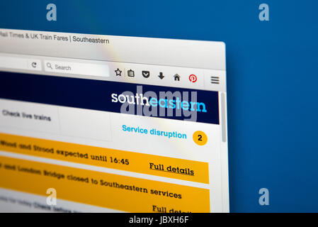 LONDON, Regno Unito - 8 GIUGNO 2017: la homepage del sito ufficiale per la ferrovia del sud-est, il 8 giugno 2017. Foto Stock