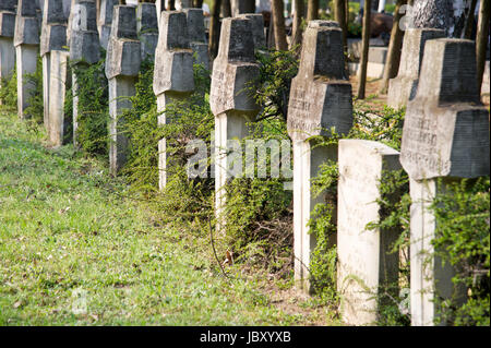 Tombe di soldati polacchi morti durante la II Guerra Mondiale su Powazki cimitero militare (Cmentarz Wojskowy na Powazkach) a Varsavia in Polonia il 5 aprile 2017 © Wojc Foto Stock