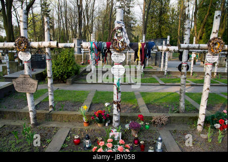 Tombe di insurrezione di Varsavia fighters su Powazki cimitero militare (Cmentarz Wojskowy na Powazkach) a Varsavia in Polonia il 5 aprile 2017 © Wojciech Strozyk / A Foto Stock