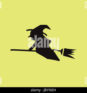 Una illustrazione di spooky flying witch halloween tema sullo sfondo semplice Foto Stock