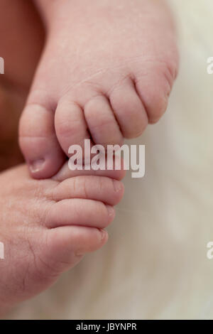 Kleines Baby kleinkind neugeborenes nackt auf einem weißen cadde als Detal Foto Stock