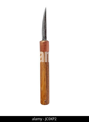 Vintage fatti a mano arrugginito spelucchino dritto su bianco, tracciato di ritaglio Foto Stock