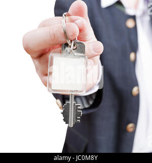 Maschio lato con porta vuota key fob close up isolati su sfondo bianco Foto Stock