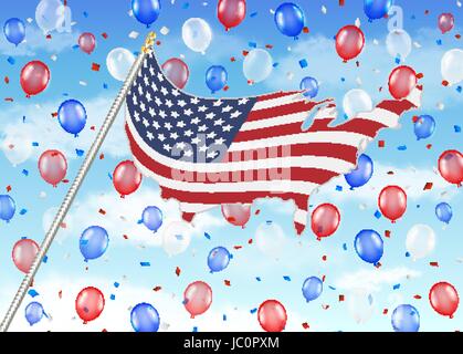 Stati Uniti d'America bandiera palloncino con sky Illustrazione Vettoriale