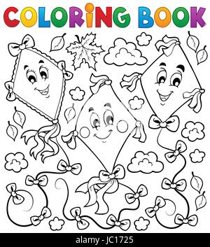 Libro da colorare con tre aquiloni - foto illustrazione. Foto Stock