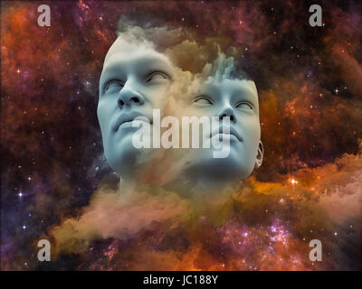 Human serie dei sogni. Disegno astratto fatto di Fuse forme umane, fractal forme e texture su oggetto della mente, l'immaginazione, unità, di amicizia e di amore Foto Stock