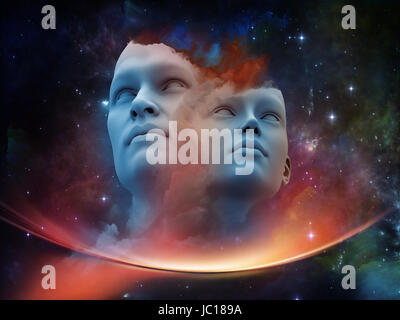 Alba umano serie. Disegno astratto fatto di forme umane, fractal forme e colori sul tema dell'arte, di creatività e di immaginazione, scienza e design Foto Stock