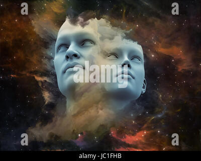 Human serie dei sogni. Disegno astratto fatto di Fuse forme umane, fractal forme e texture su oggetto della mente, l'immaginazione, unità, di amicizia e di amore Foto Stock