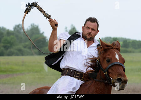 Horse show su Bugac Puszta,nel Kiskunsag Parco Nazionale. Ungheria Foto Stock