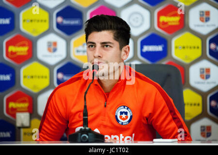 Ángelo Nicolás Sagal, Cile national team giocatore parla in una conferenza stampa prima di una partita amichevole Romania vs Cile, Cluj-Napoca, Romania - Giugno 12, 2017 foto: Cronos/Melinda Nagy Foto Stock