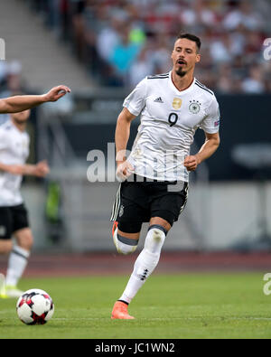 Norimberga, Germania. Decimo Giugno, 2017. La Germania Sandro Wagner in azione durante la Coppa del Mondo di qualifica del gruppo C partita di calcio tra la Germania e la Repubblica di San Marino in Nuremberg, Germania, 10 giugno 2017. - Nessun filo SERVICE - foto: Thomas Eisenhuth/dpa-Zentralbild/ZB/dpa/Alamy Live News Foto Stock