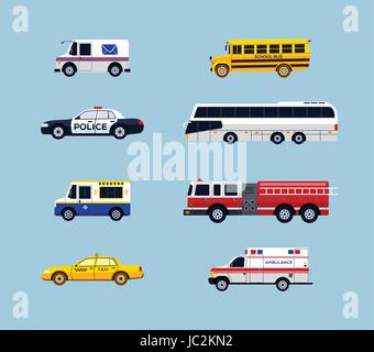 Trasporto veicolo - vettore design piatto set di icone Illustrazione Vettoriale