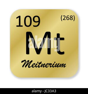 Meitnerio nero elemento nella golden square forma isolata in sfondo bianco Foto Stock