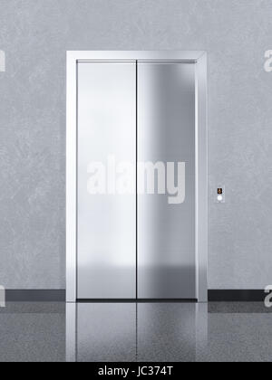 Chiusura in metallo cromato ufficio edificio ascensore porte realistiche. 3D rendering immagine Foto Stock