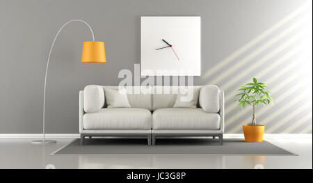 Soggiorno moderno con divano bianco e il grande orologio da parete - 3d rendering Foto Stock