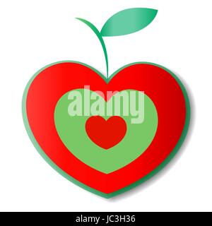 Naturale logo Apple cuore isolato su bianco, amore target di simbolo Illustrazione Vettoriale