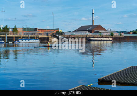 Vogatore sul fiume Trent, Nottingham, Nottinghamshire, East Midlands, Inghilterra Foto Stock