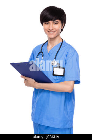 Asian medico tenere file pad Foto Stock