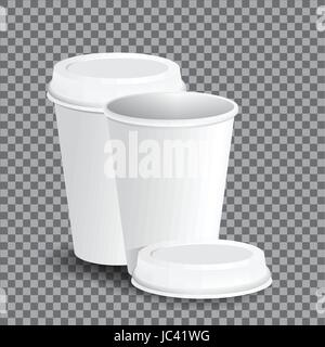 Tazza di caffè isolato su griglia di trasparenza dello sfondo. Vettore fotorealistici, carta Tazza da caffè Mockup- illustrazione vettoriale. Illustrazione Vettoriale