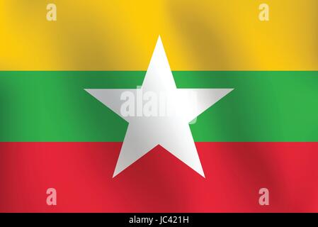 Bandiera della Birmania con un po' di sbandieratori, ombreggiatura & Bandiera colori strati separati - Illustrazione Vettoriale Illustrazione Vettoriale